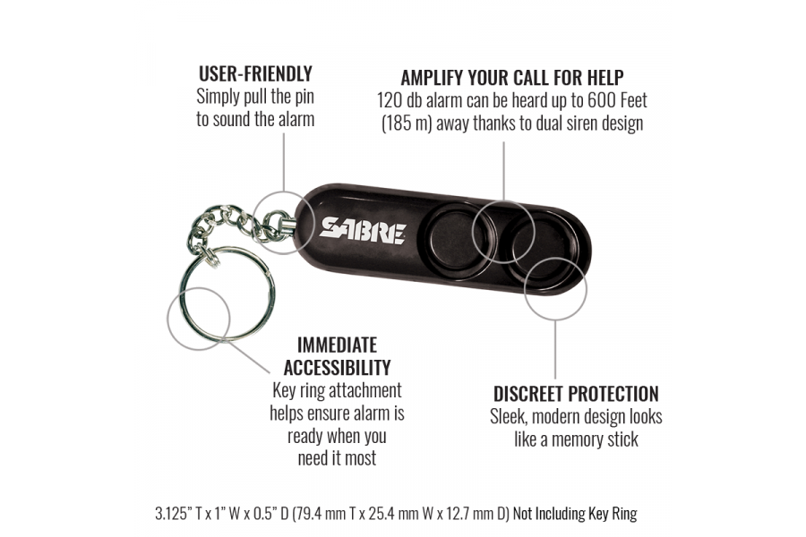 SABRE 120dB Personal Safety Alarm Keychain - Black Key Accessory for Kids,  Women, Men, and Elderly - Attention-Grabbing Dual-Siren in the Key  Accessories department at